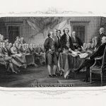 Bureau of Engraving and Printing engraved vignette of John Trumbull’s painting Declaration of Independence (c. 1818). Engraving by Frederick Girsch. Scanned from an original impression, part of a Treasury Department presentation album of portraits and vignettes (c. 1902), possibly presented to Lyman Gage. (Epson 10000XL scanner @2400dpi). For Independence Day 2024 Blog Post